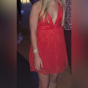 Red floral/velvet mini dress